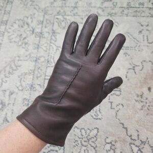 Women's Dark Brown Leather Gloves Medium Fleece Lined Driving Classic Warm